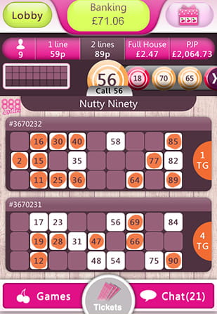 Play 90-Ball on 888ladies Mobile