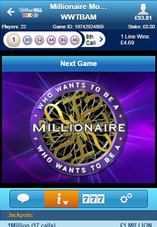 Who Wants To Be A Millionaire Bingo is available for mobile at William Hill